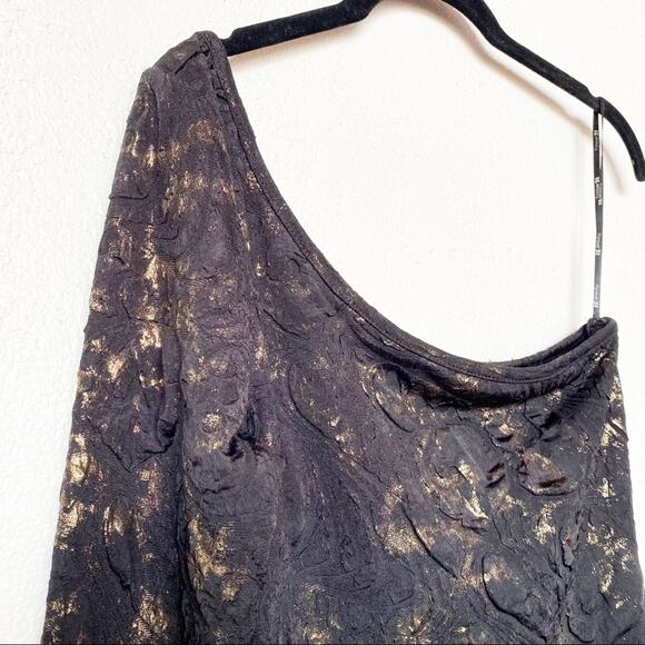 Forever 21 Black and Gold Textured One Shoulder Mini Dress Size Small - Picture 4 of 8